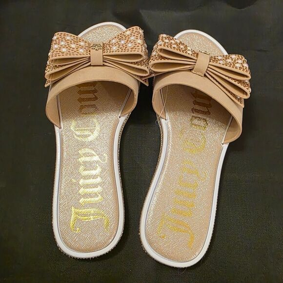 BRAND NEW JUICY  COUTURE YAEL BOWNOT PEARL RHINESTONE SLIDER R3 - Picture 7 of 13